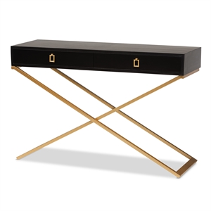 baxton studio madan black finished wood and gold metal 2-drawer console table