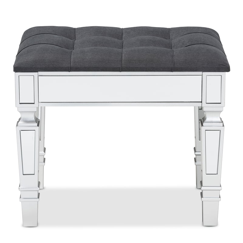 Baxton Studio Hedia Gray Fabric Upholstered and Silver Wood Ottoman