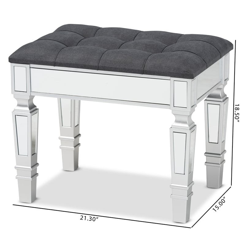 Baxton Studio Hedia Gray Fabric Upholstered and Silver Wood Ottoman