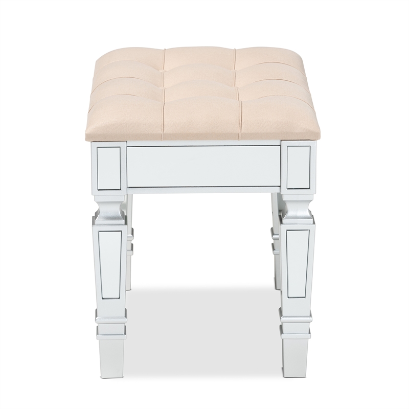 Baxton Studio Hedia Beige Fabric Upholstered and Silver Finished Wood Ottoman