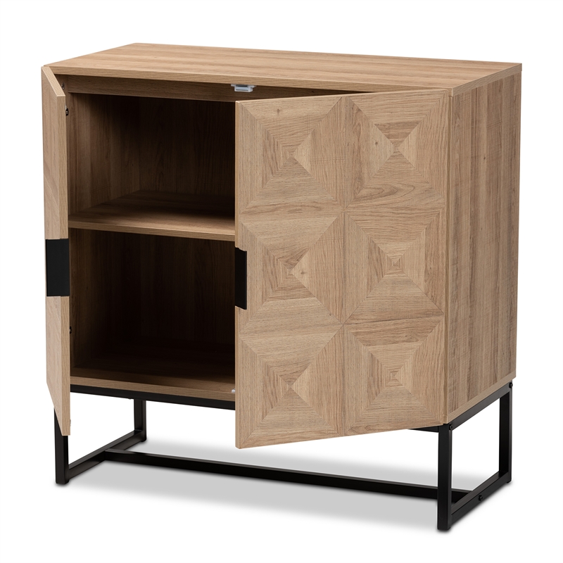 Baxton Studio Darien Brown Finished Wood and Black Metal 2-Door Storage Cabinet