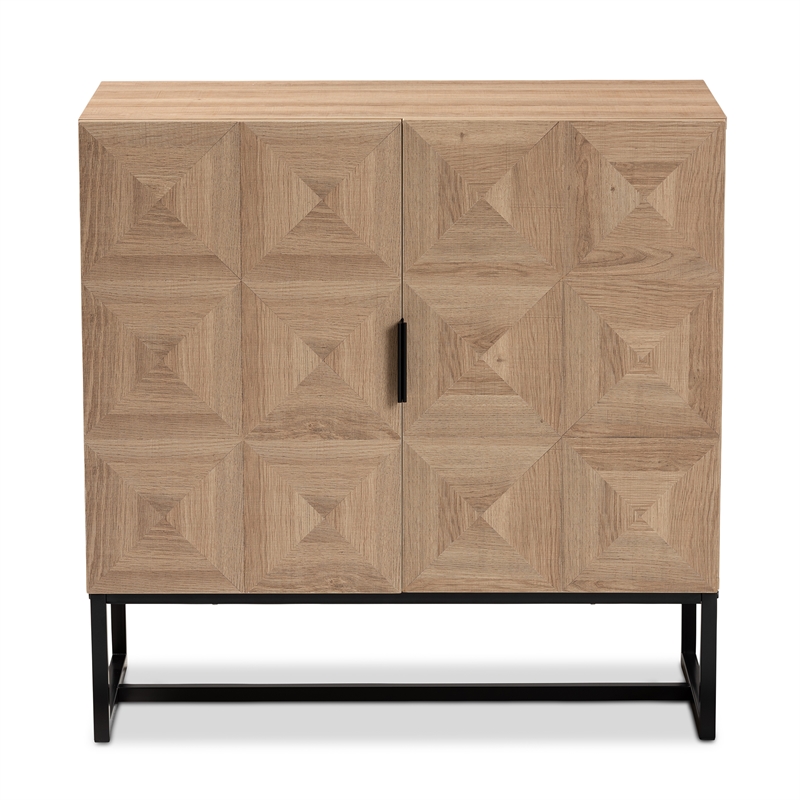 Baxton Studio Darien Brown Finished Wood and Black Metal 2-Door Storage Cabinet