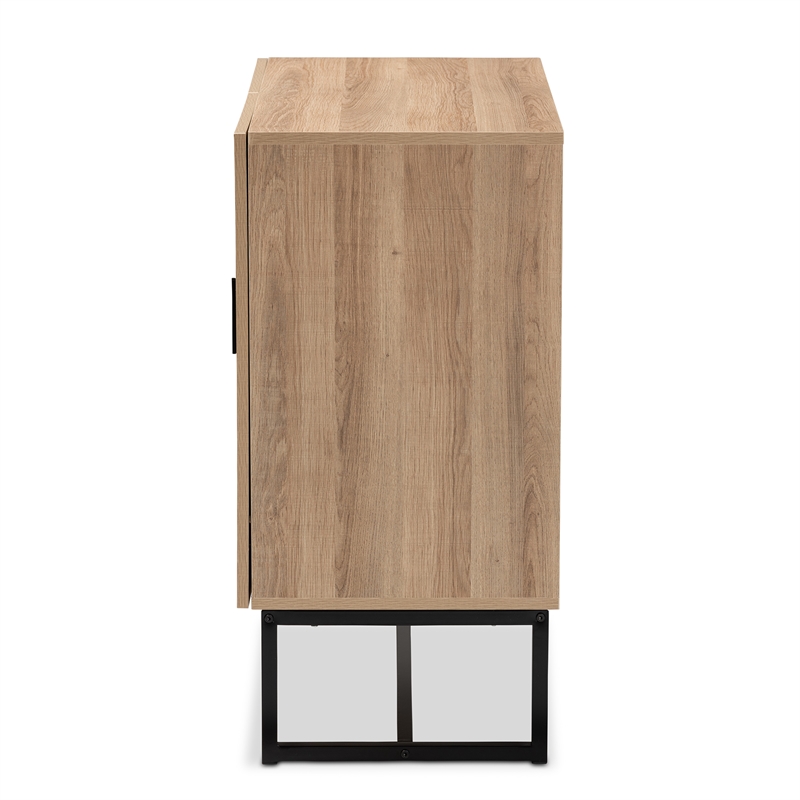 Baxton Studio Darien Brown Finished Wood and Black Metal 2-Door Storage Cabinet