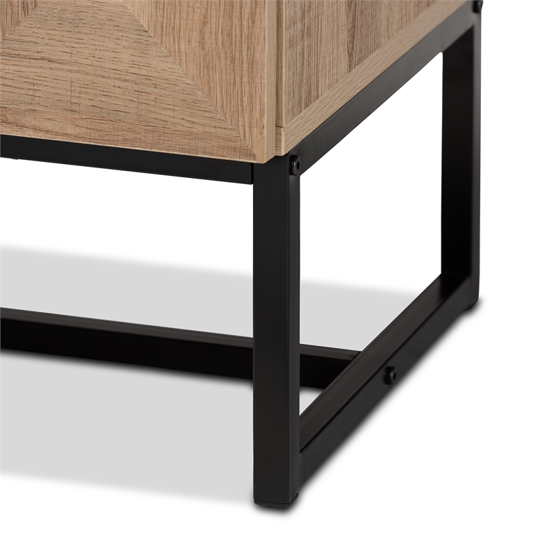 Baxton Studio Darien Brown Finished Wood and Black Metal 2-Door Storage Cabinet