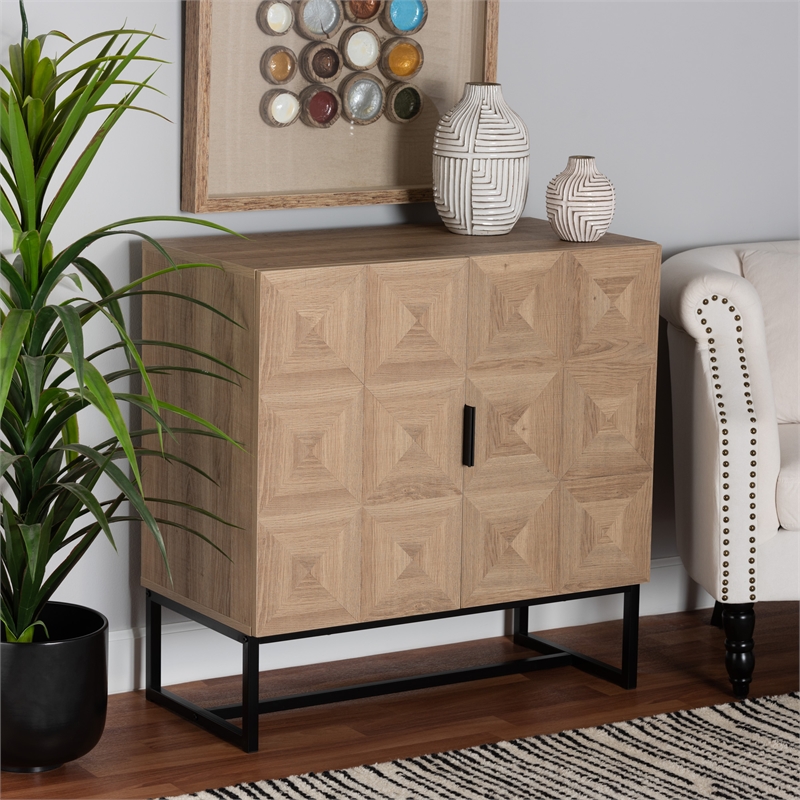 Baxton Studio Darien Brown Finished Wood and Black Metal 2-Door Storage Cabinet