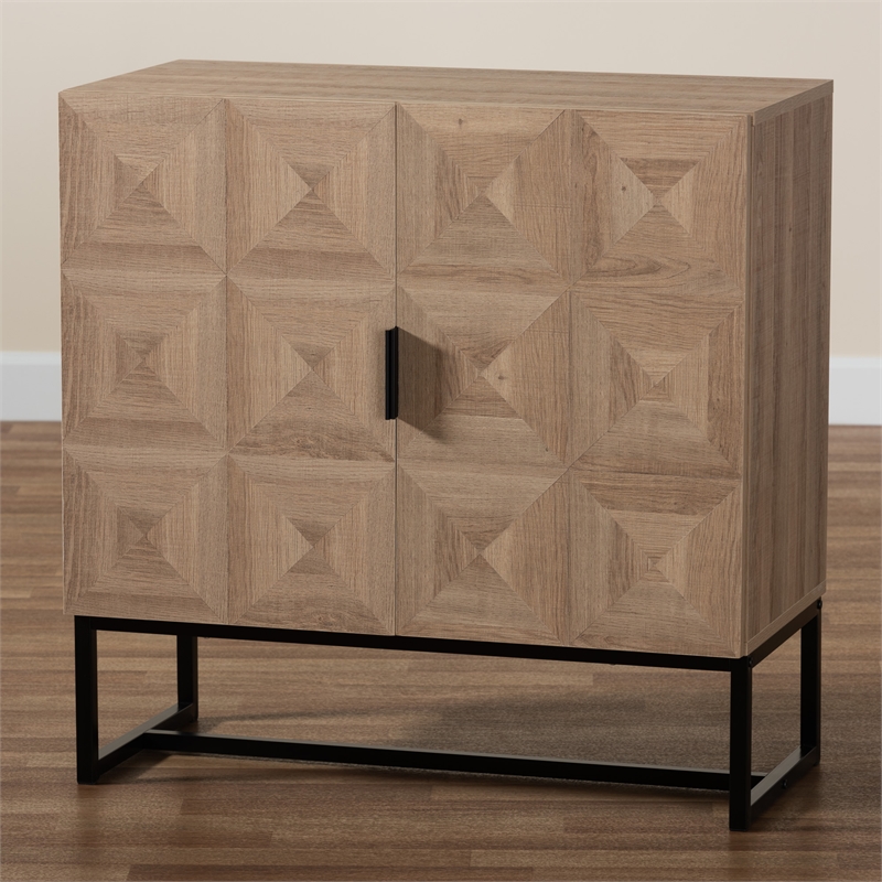 Baxton Studio Darien Brown Finished Wood and Black Metal 2-Door Storage Cabinet