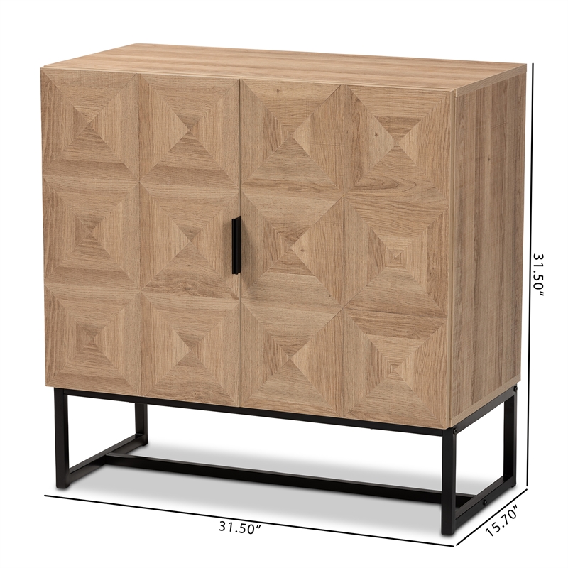 Baxton Studio Darien Brown Finished Wood and Black Metal 2-Door Storage Cabinet