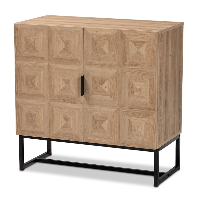 Baxton Studio Darien Brown Finished Wood and Black Metal 2-Door Storage Cabinet