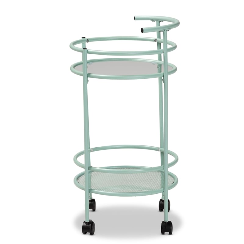 Baxton Studio Newell Mid-Century Modern Green Finished Metal 2-Tier Kitchen Cart