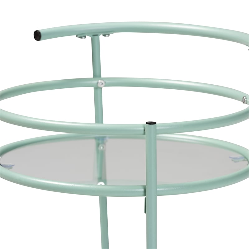 Baxton Studio Newell Mid-Century Modern Green Finished Metal 2-Tier Kitchen Cart