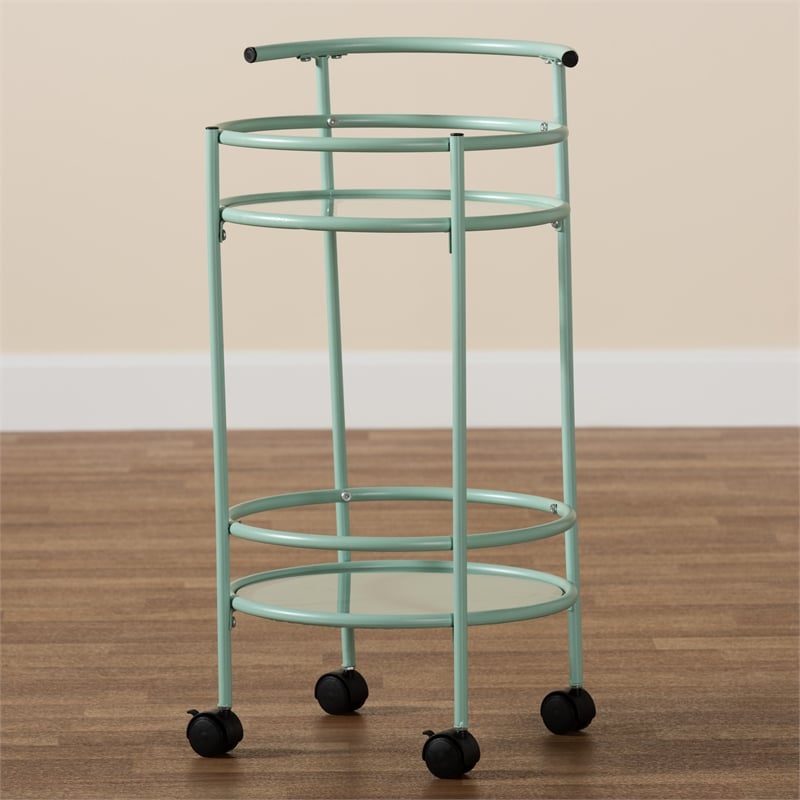 Baxton Studio Newell Mid-Century Modern Green Finished Metal 2-Tier Kitchen Cart