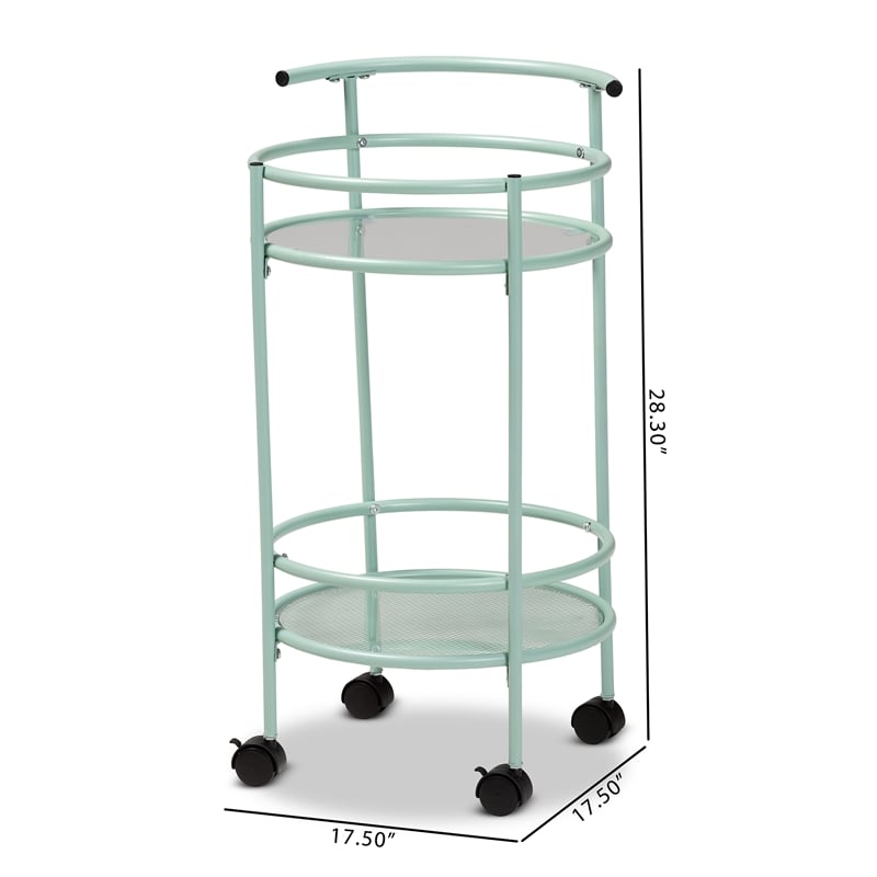 Baxton Studio Newell Mid-Century Modern Green Finished Metal 2-Tier Kitchen Cart