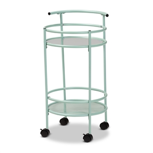 Baxton Studio Newell Mid-Century Modern Green Finished Metal 2-Tier Kitchen Cart