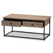 Baxton Studio Roderick Oak Finished Wood and Black Metal 2-Drawer Coffee Table