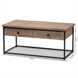 Baxton Studio Roderick Oak Finished Wood and Black Metal 2-Drawer Coffee Table