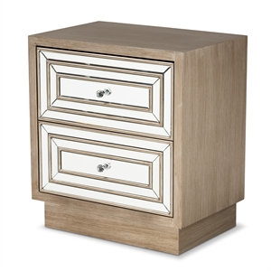 baxton studio ellis brown finished wood 2-drawer nightstand with mirrored glass