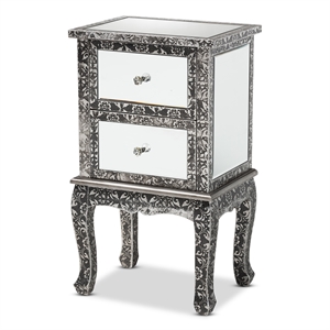 baxton studio wycliff silver finished metal 2-drawer nightstand