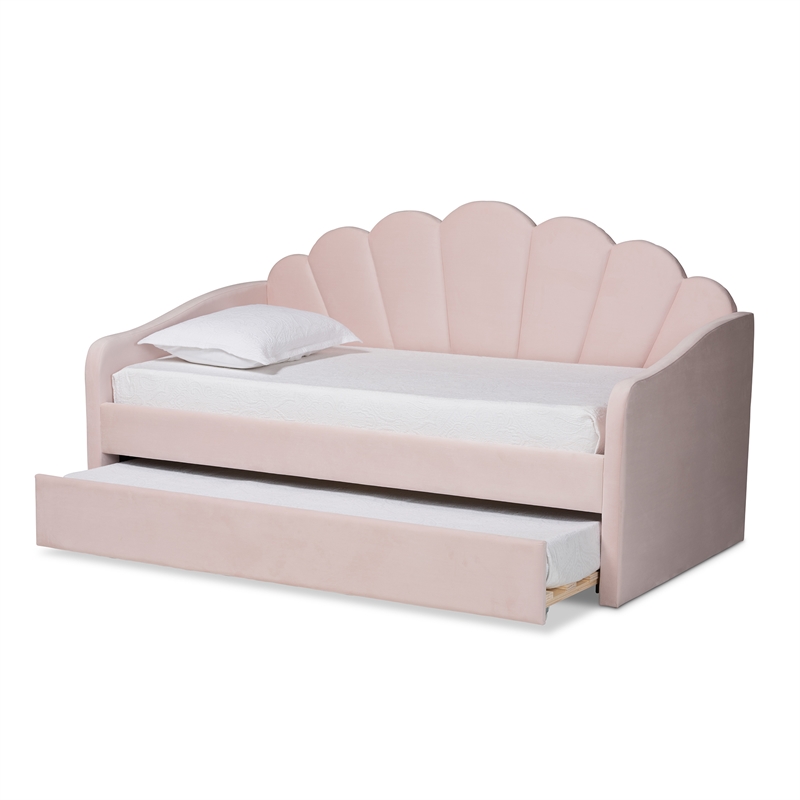 Baxton Studio Timila Pink Velvet Full Size Daybed with Trundle