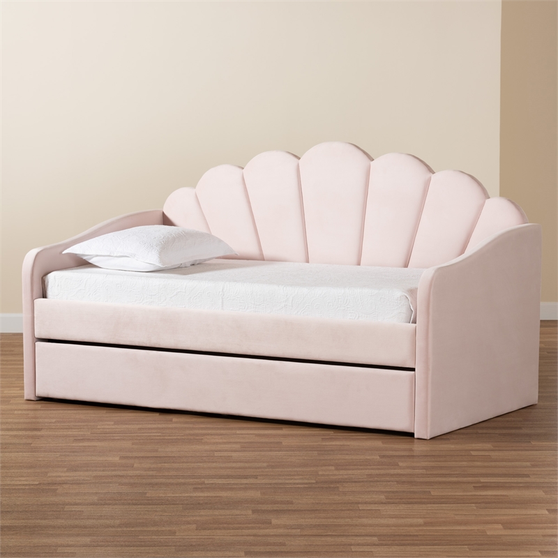 Baxton Studio Timila Pink Velvet Full Size Daybed with Trundle