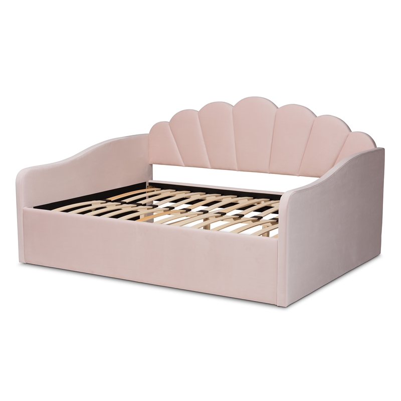 Baxton Studio Timila Light Pink Velvet Fabric Upholstered Queen Size Daybed