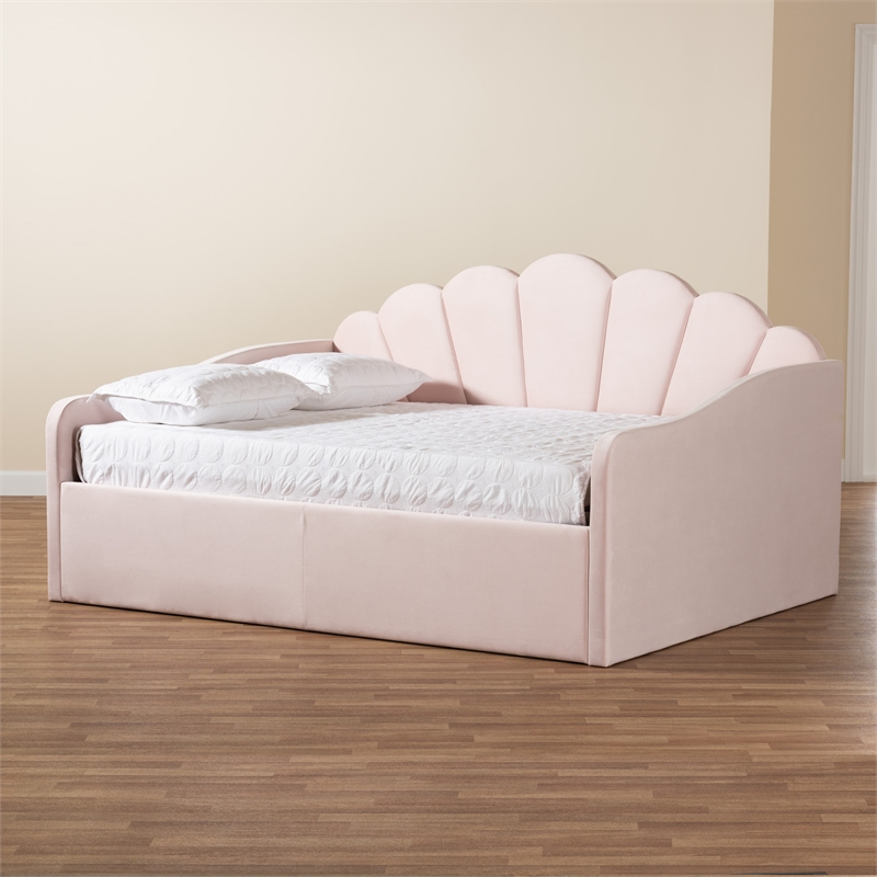 Baxton Studio Timila Light Pink Velvet Fabric Upholstered Queen Size Daybed