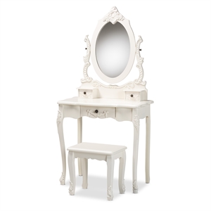 Baxton Studio Macsen White Finished Wood 2-Piece Vanity Set with Mirror