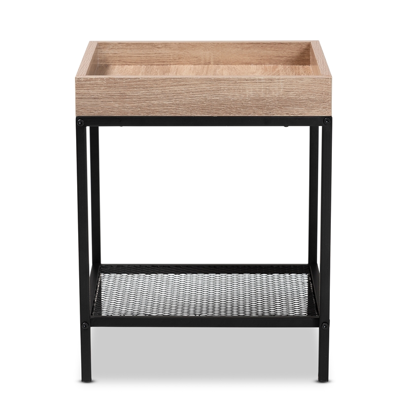 Baxton Studio Overton Oak Brown Finished Wood and Black Metal End Table