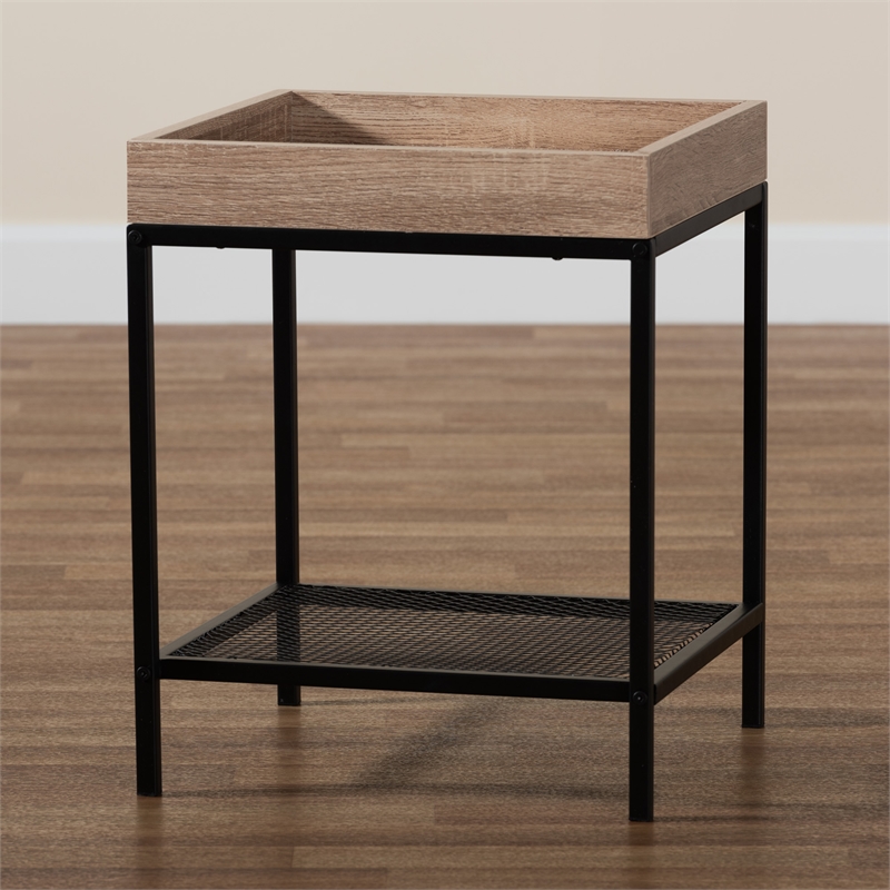 Baxton Studio Overton Oak Brown Finished Wood and Black Metal End Table