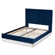 Baxton Studio Fabrico Blue Velvet Fabric and Gold Metal Queen Size Platform Bed