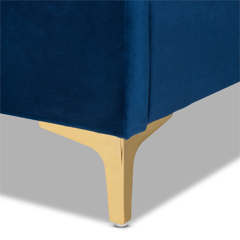 Baxton Studio Fabrico Blue Velvet Fabric and Gold Metal Queen Size Platform Bed