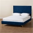 Baxton Studio Fabrico Blue Velvet Fabric and Gold Metal Queen Size Platform Bed