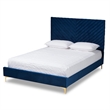 Baxton Studio Fabrico Blue Velvet Fabric and Gold Metal Queen Size Platform Bed