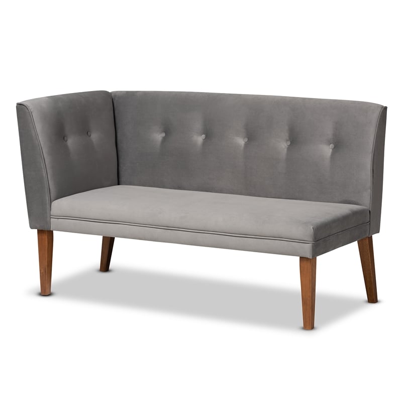 Baxton Studio Stewart Gray Velvet and Brown Wood 4-Piece Dining Nook Set
