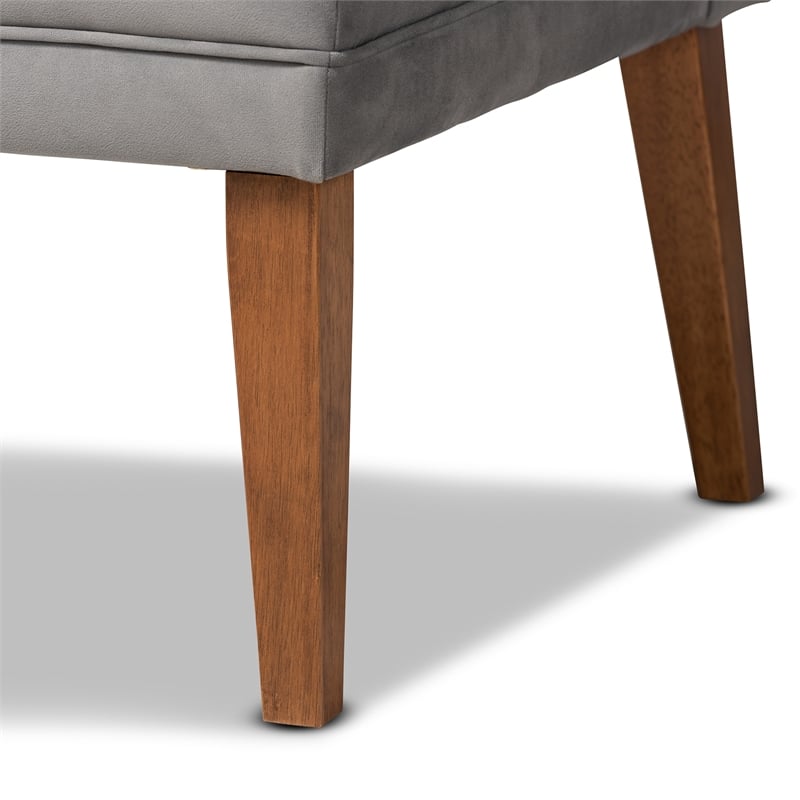 Baxton Studio Stewart Gray Velvet and Brown Wood 4-Piece Dining Nook Set