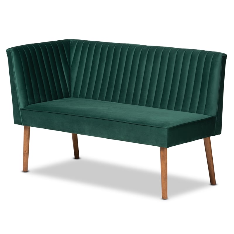 Baxton Studio Alvis Green Velvet and Brown Wood 3-Piece Dining Nook Set