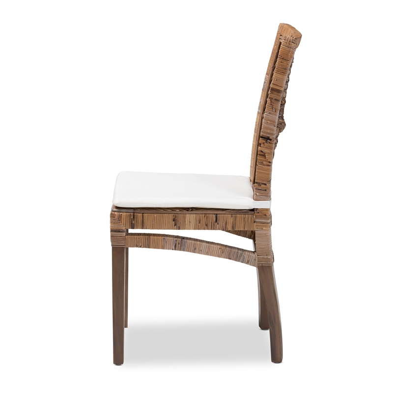 Baxton Studio Laluna Gray Natural Rattan and Mahogany Dining Chair with Cushion