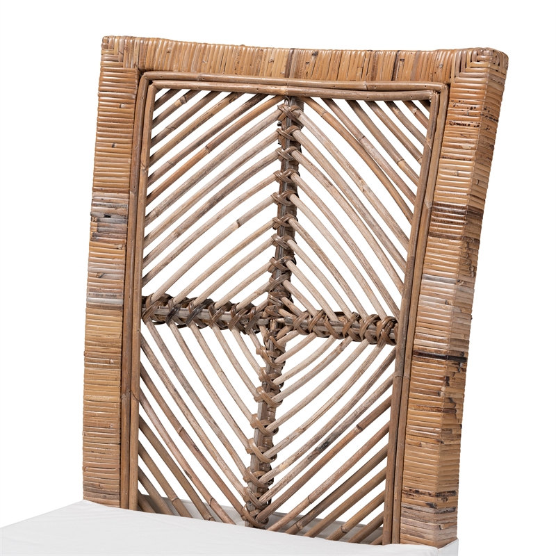 Baxton Studio Laluna Gray Natural Rattan and Mahogany Dining Chair with Cushion