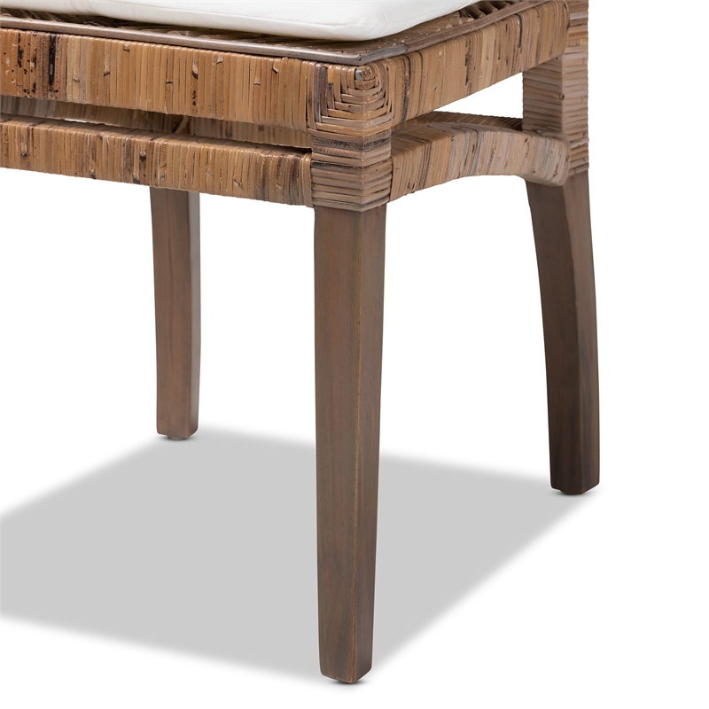 Baxton Studio Laluna Gray Natural Rattan and Mahogany Dining Chair with Cushion