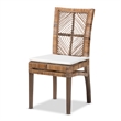 Baxton Studio Laluna Gray Natural Rattan and Mahogany Dining Chair with Cushion
