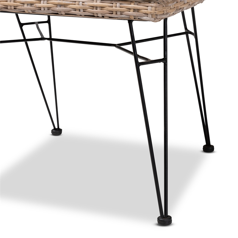 Baxton Studio Nafaro Gray Rattan Metal Dining Chair with Cushion 2-Piece Set