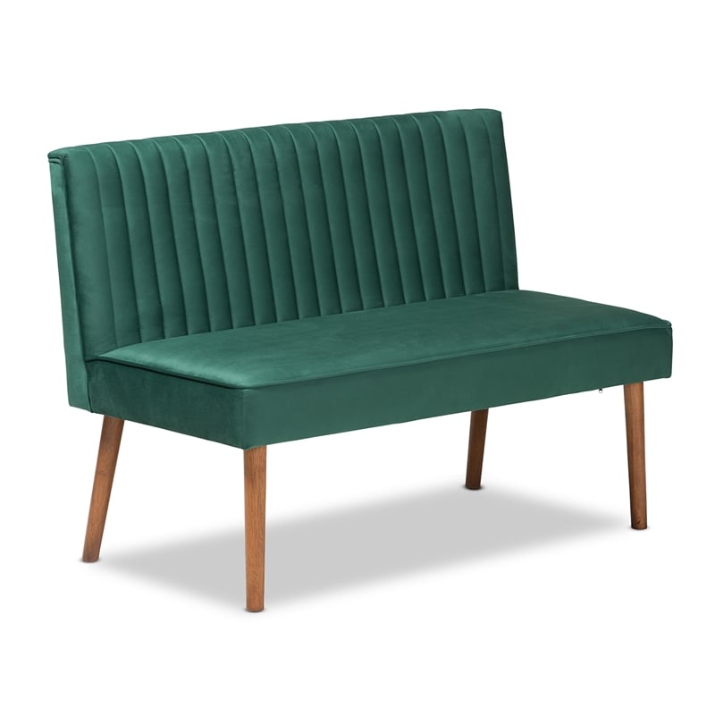 Baxton Studio Alvis Green Velvet and Brown Wood 2-Piece Dining Nook Set