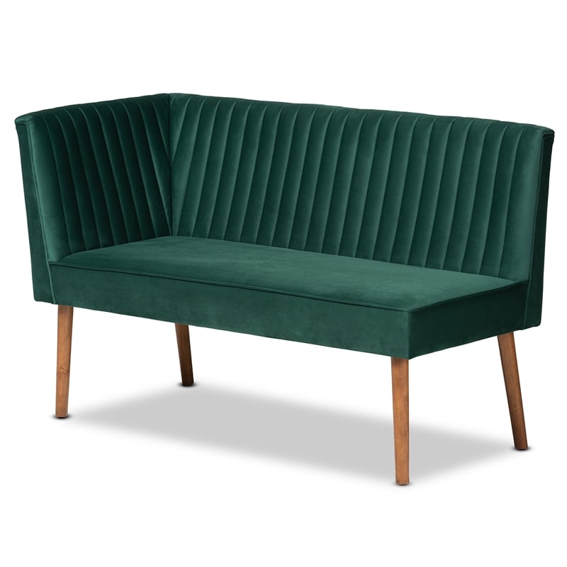 Baxton Studio Alvis Green Velvet and Brown Wood 2-Piece Dining Nook Set