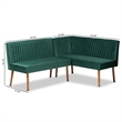 Baxton Studio Alvis Green Velvet and Brown Wood 2-Piece Dining Nook Set