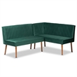 Baxton Studio Alvis Green Velvet and Brown Wood 2-Piece Dining Nook Set