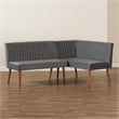 Baxton Studio Alvis Gray Velvet and Brown Wood 2-Piece Dining Nook Set