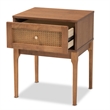 Baxton Studio Ramiel Ash Walnut Finished Wood and Rattan 1-Drawer Nightstand