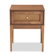 Baxton Studio Ramiel Ash Walnut Finished Wood and Rattan 1-Drawer Nightstand