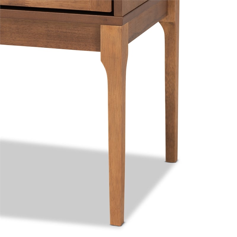 Baxton Studio Ramiel Ash Walnut Finished Wood and Rattan 1-Drawer Nightstand