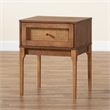 Baxton Studio Ramiel Ash Walnut Finished Wood and Rattan 1-Drawer Nightstand