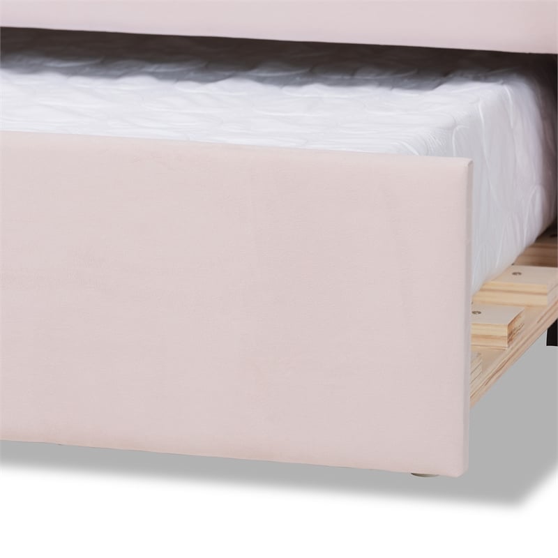Baxton Studio Timila Light Pink Velvet Fabric Queen Size Daybed with Trundle